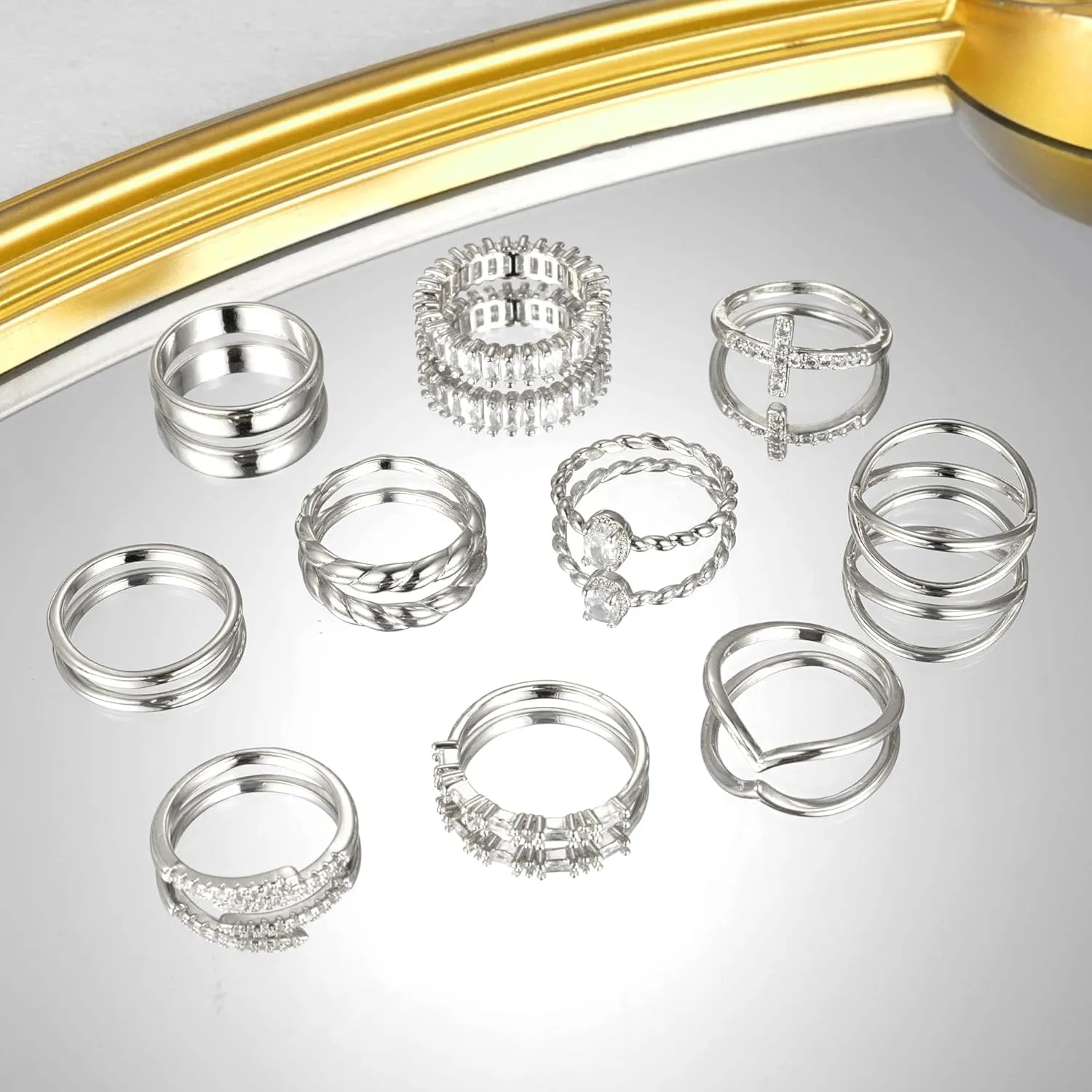 10 PCS 14K Gold Plated Rings Set for Women, Dainty Gold Knuckle Rings Non Tarnish, Simple Thumb Stacking Rings Pack Size 6/7/8/9/10