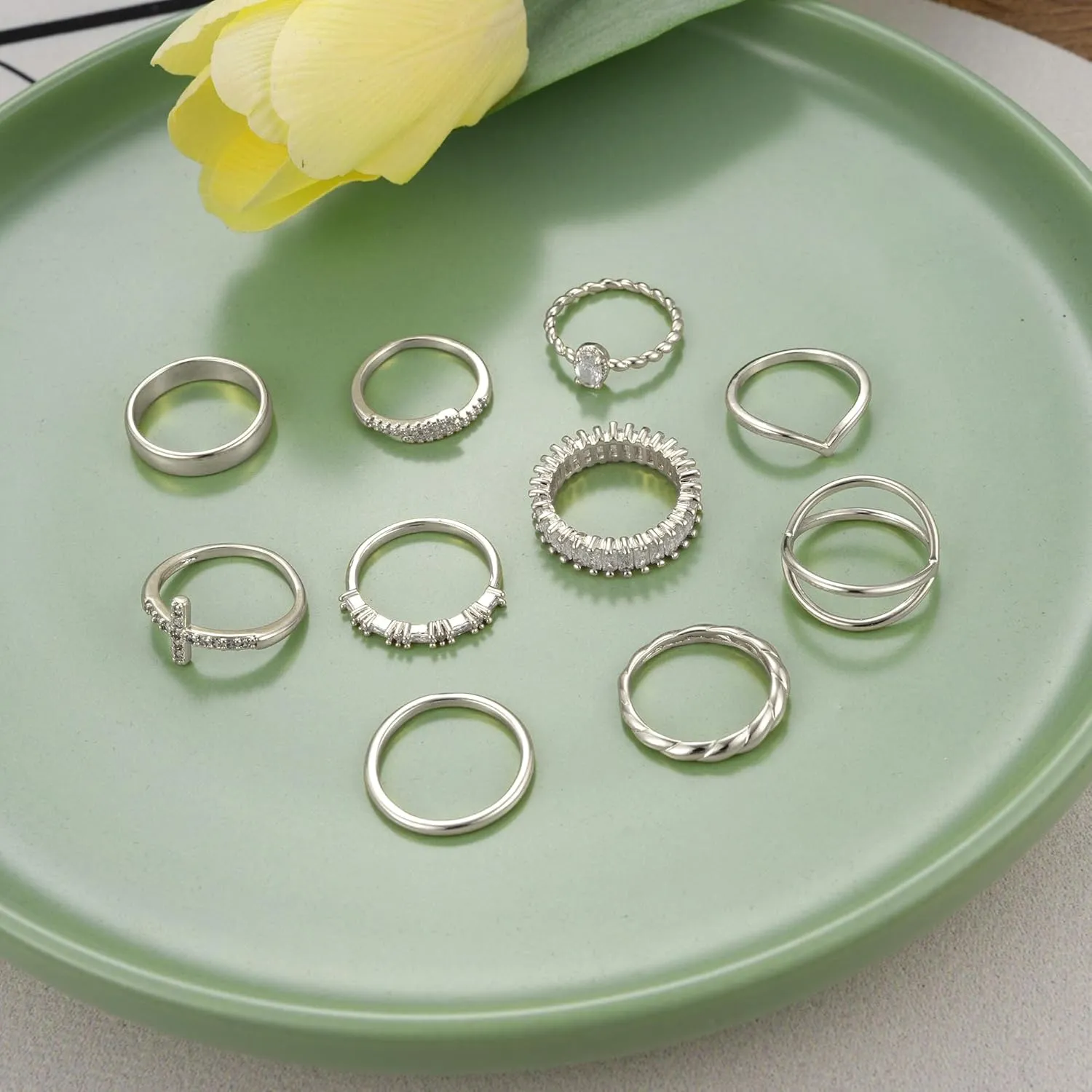 10 PCS 14K Gold Plated Rings Set for Women, Dainty Gold Knuckle Rings Non Tarnish, Simple Thumb Stacking Rings Pack Size 6/7/8/9/10