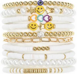 10pcs Heishi Surfer Clay Bead Friendship BraceletsColorful Stackable Preppy Bracelets for Women