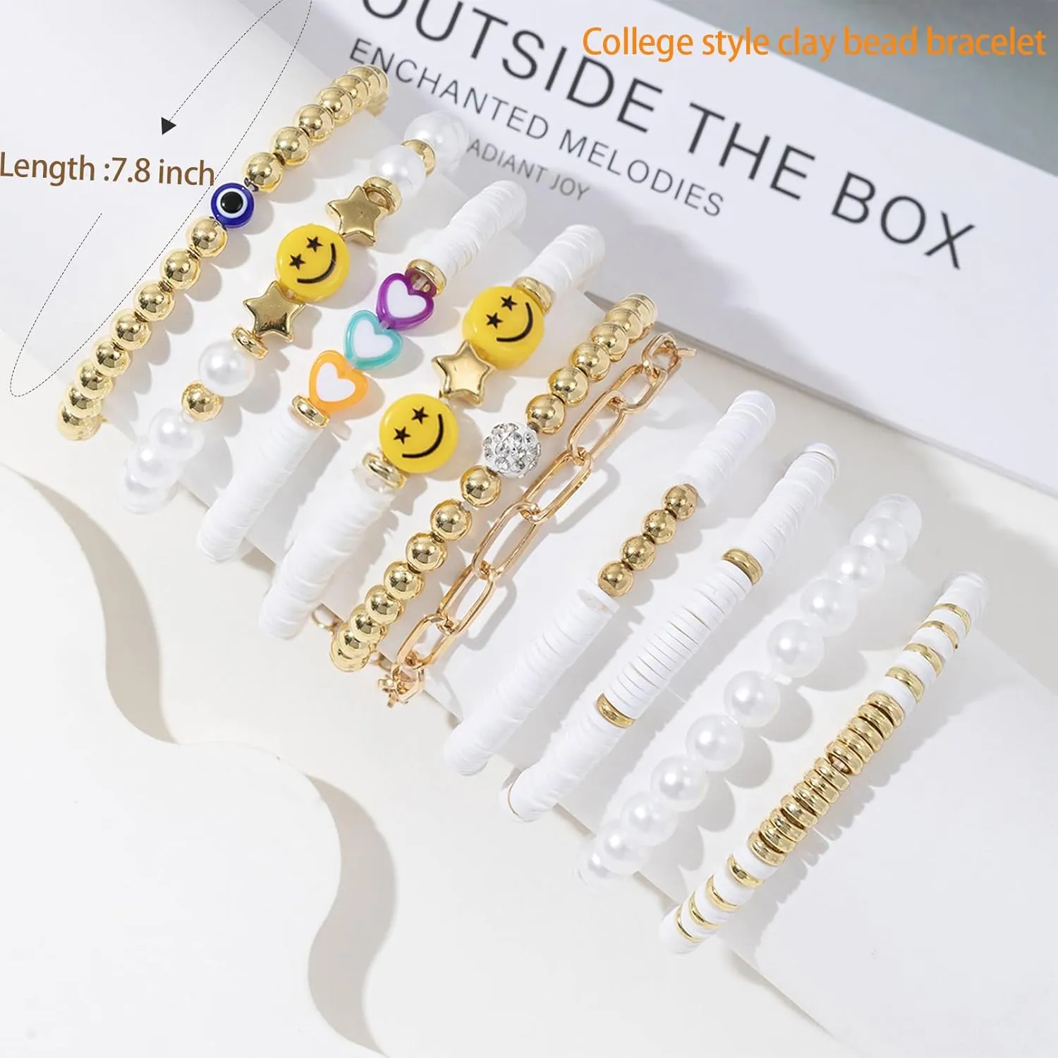 10pcs Heishi Surfer Clay Bead Friendship BraceletsColorful Stackable Preppy Bracelets for Women
