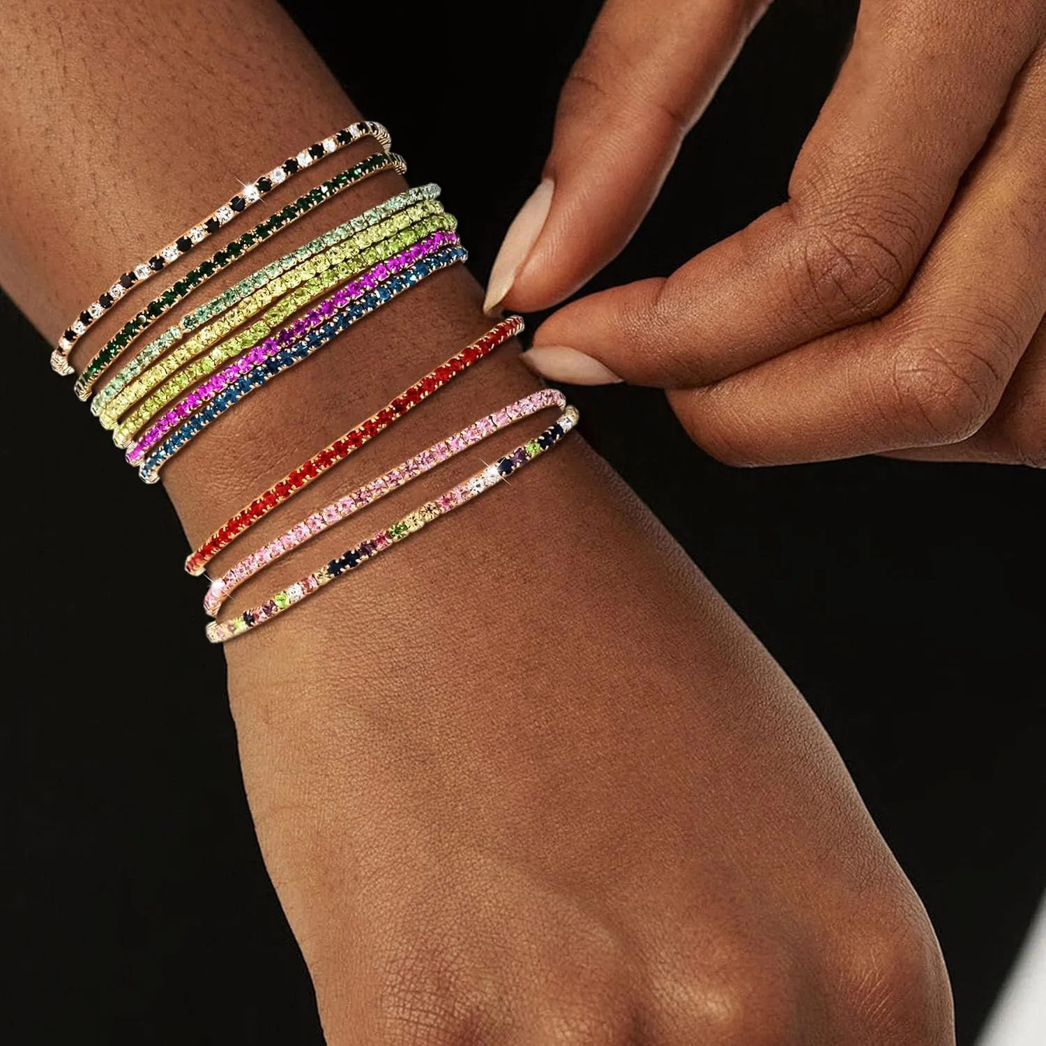 10Pcs Stretch Crystals Tennis Bracelets Set for Women Dainty Handmade Cubic Zirconia Stackable Bracelet to Women Daughter Mom Unique Jewelry Gift