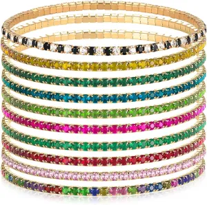 10Pcs Stretch Crystals Tennis Bracelets Set for Women Dainty Handmade Cubic Zirconia Stackable Bracelet to Women Daughter Mom Unique Jewelry Gift