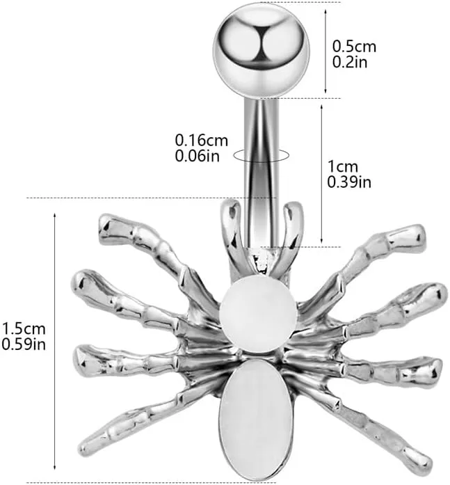 14g Spider Stainless Steel Belly Button Ring Navel Rings for Women Men Cute Punk Small Resin Animal Screw Studs Barbell Piercings Hypoallergenic Fashion Sexy Jewelry for Halloween