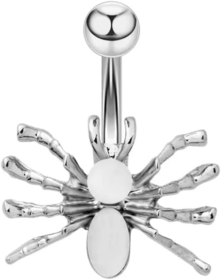 14g Spider Stainless Steel Belly Button Ring Navel Rings for Women Men Cute Punk Small Resin Animal Screw Studs Barbell Piercings Hypoallergenic Fashion Sexy Jewelry for Halloween