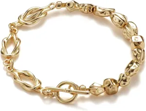 14K Gold Bracelets for Women Trendy, Stackable Link Bracelet, Waterproof Gold Plated Chain Bracelet, Gold Knot & Beaded Bracelets, Dainty Jewelry Gifts for Women Mother Daughter