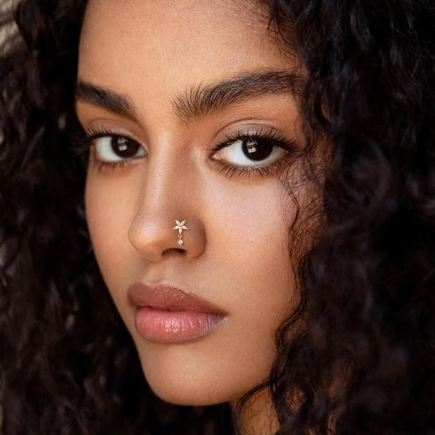 14K Real Gold Nose Stud - 18G Nose Stud L Shaped Nose Rings Dangle Nose Rings for Women CZ Opal Flower Sun Nose Piercings Gold Nose Jewelry for Women Men