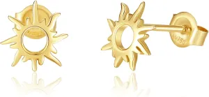 14K Solid Yellow Gold Sun Stud Earrings Dainty Tiny Delicate Durable Small Earrings Fine Jewelry Birthday Gifts for Women, Available Diameter 8mm