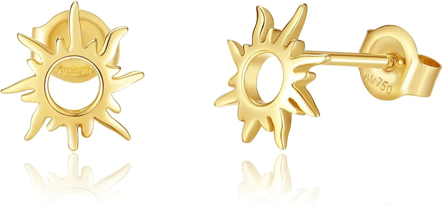 14K Solid Yellow Gold Sun Stud Earrings Dainty Tiny Delicate Durable Small Earrings Fine Jewelry Birthday Gifts for Women, Available Diameter 8mm