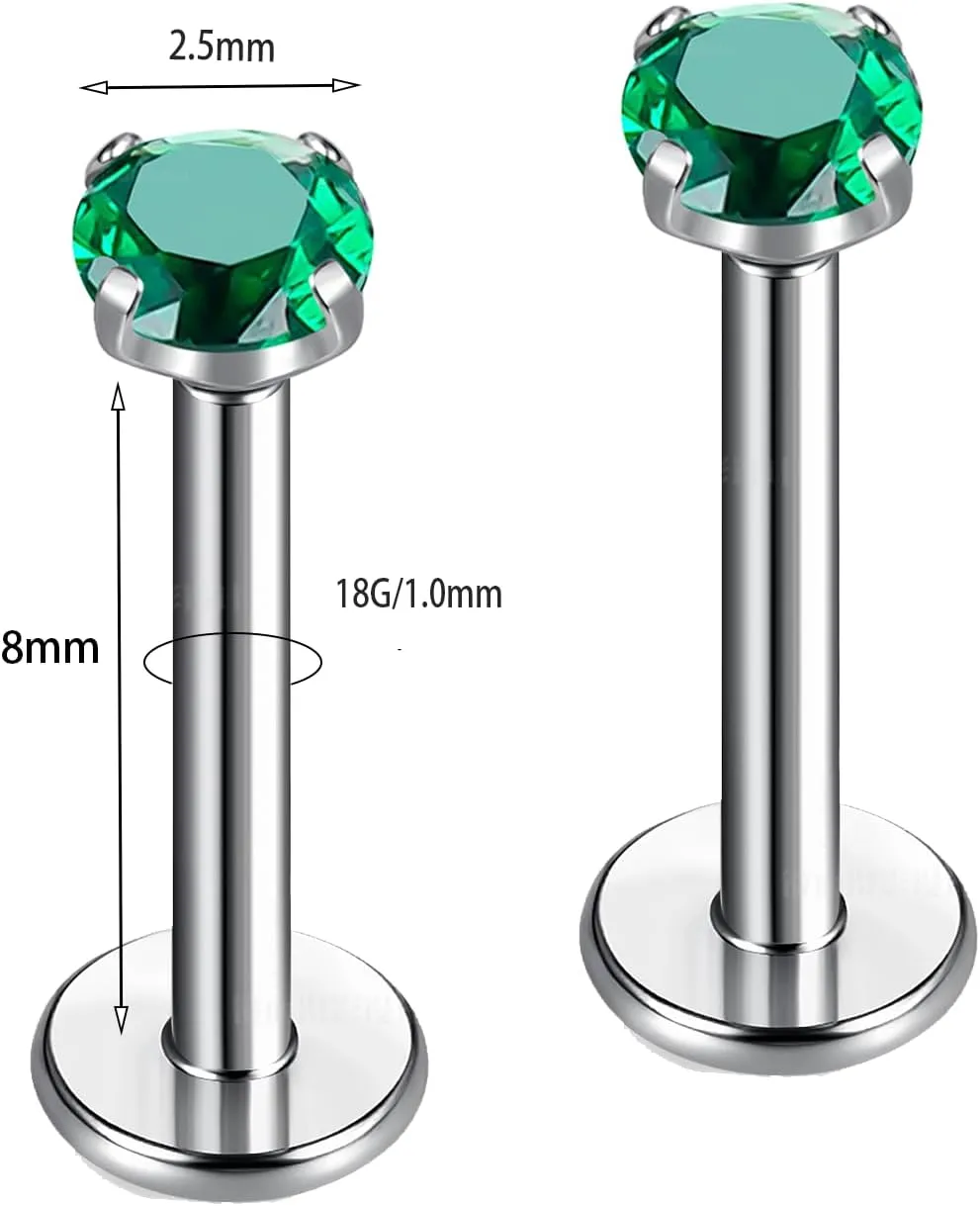 16G 18G 20G G23 Titanium Push in Labret Monroe Stud Threadless Lip Nose Stud Cartilage Medusa Conch Helix Lobe Tragus Earrings