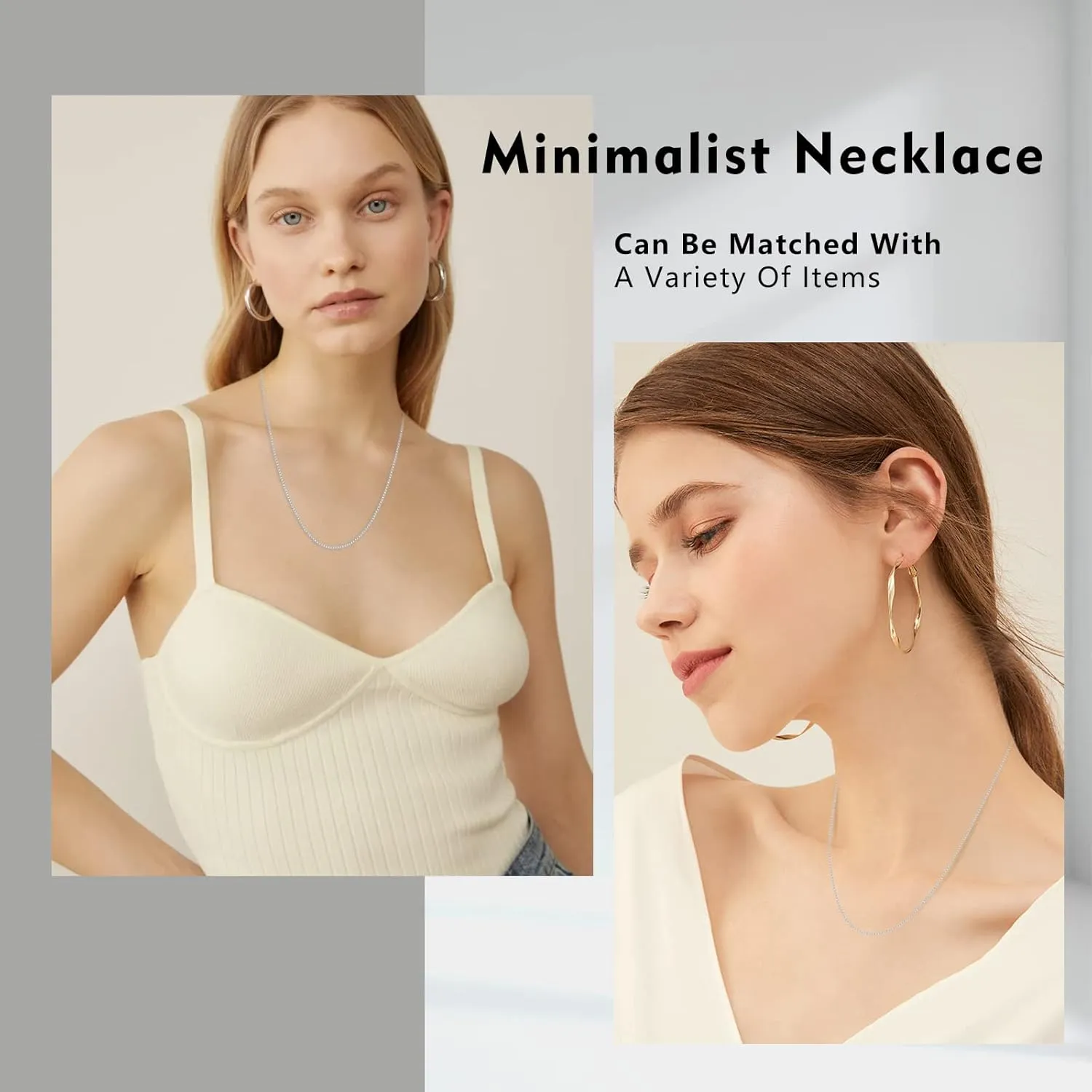 18K Gold Plated Silver Chain for Women 1MM Box Chain Necklace Super Shiny & Sturdy Women Thin Necklaces Chain with Upgraded Lobster Clasp 16/18/20/22/24 Inch