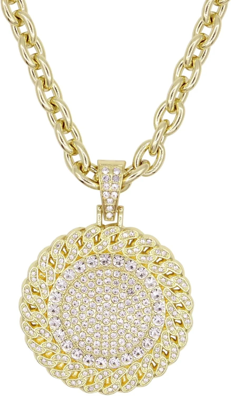 18K Gold Silver Geometry Rhinestone Pendant Necklace for Men Hip Hop Rock Punk Round Rectangle Triangle Eye Crystal Neckalces Cool Hippie Necklaces Jewelry for Men