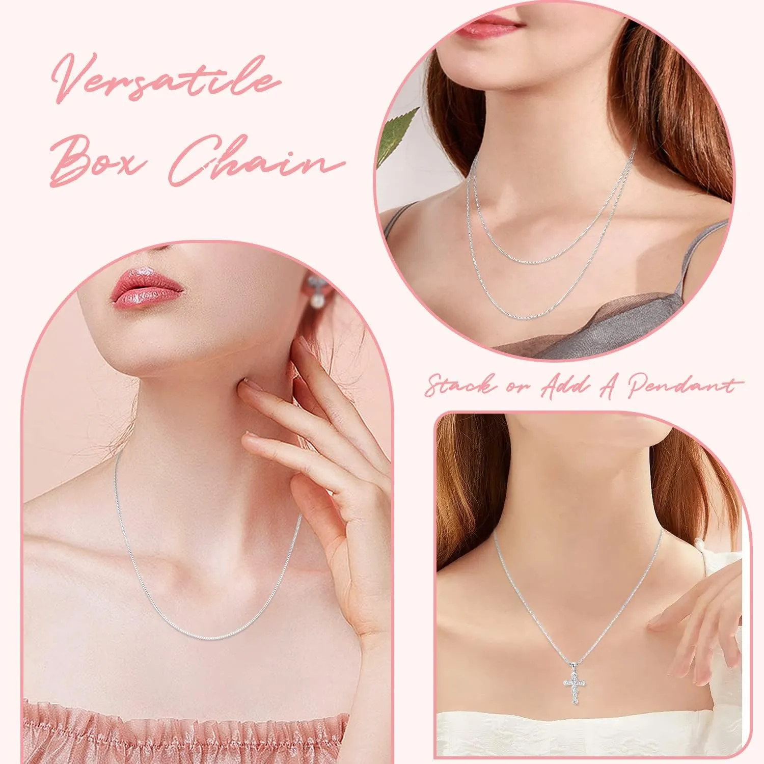18K Plated Gold 925 Sterling Silver Box Chain for Women, 1MM Thin Chain Necklace for Women, Shiny & Minimalist Women's Chain Necklaces, 14/16/18/20/22/24/26 Inch