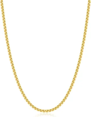 18K Real Gold Over 925 Sterling Silver Chain Necklace for Women, 1.5mm/2mm Silver/Gold Box Chain, Thin & Dainty & Shiny Women's Chain Necklace 16-26 Inch