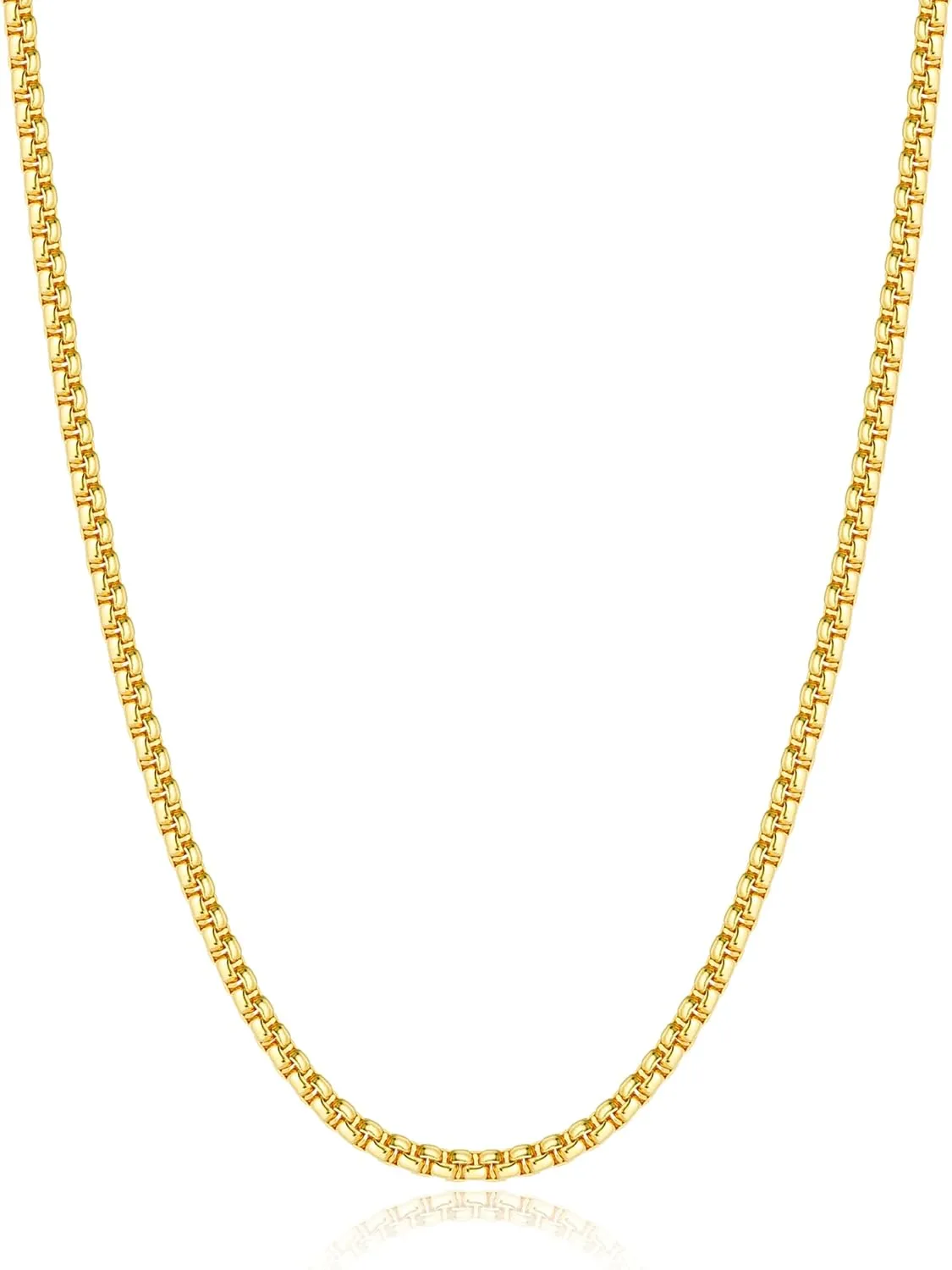 18K Real Gold Over 925 Sterling Silver Chain Necklace for Women, 1.5mm/2mm Silver/Gold Box Chain, Thin & Dainty & Shiny Women's Chain Necklace 16-26 Inch