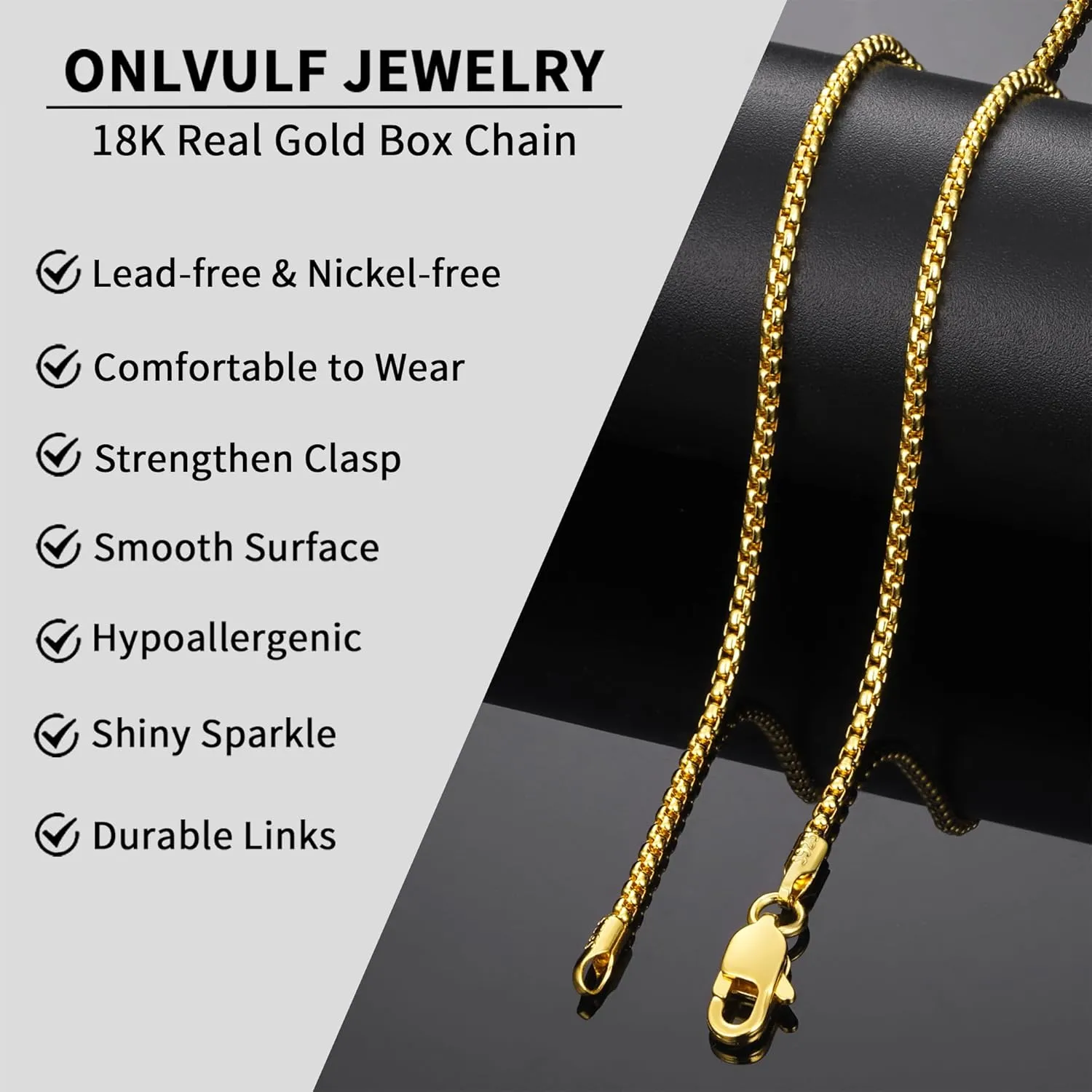 18K Real Gold Over 925 Sterling Silver Chain Necklace for Women, 1.5mm/2mm Silver/Gold Box Chain, Thin & Dainty & Shiny Women's Chain Necklace 16-26 Inch