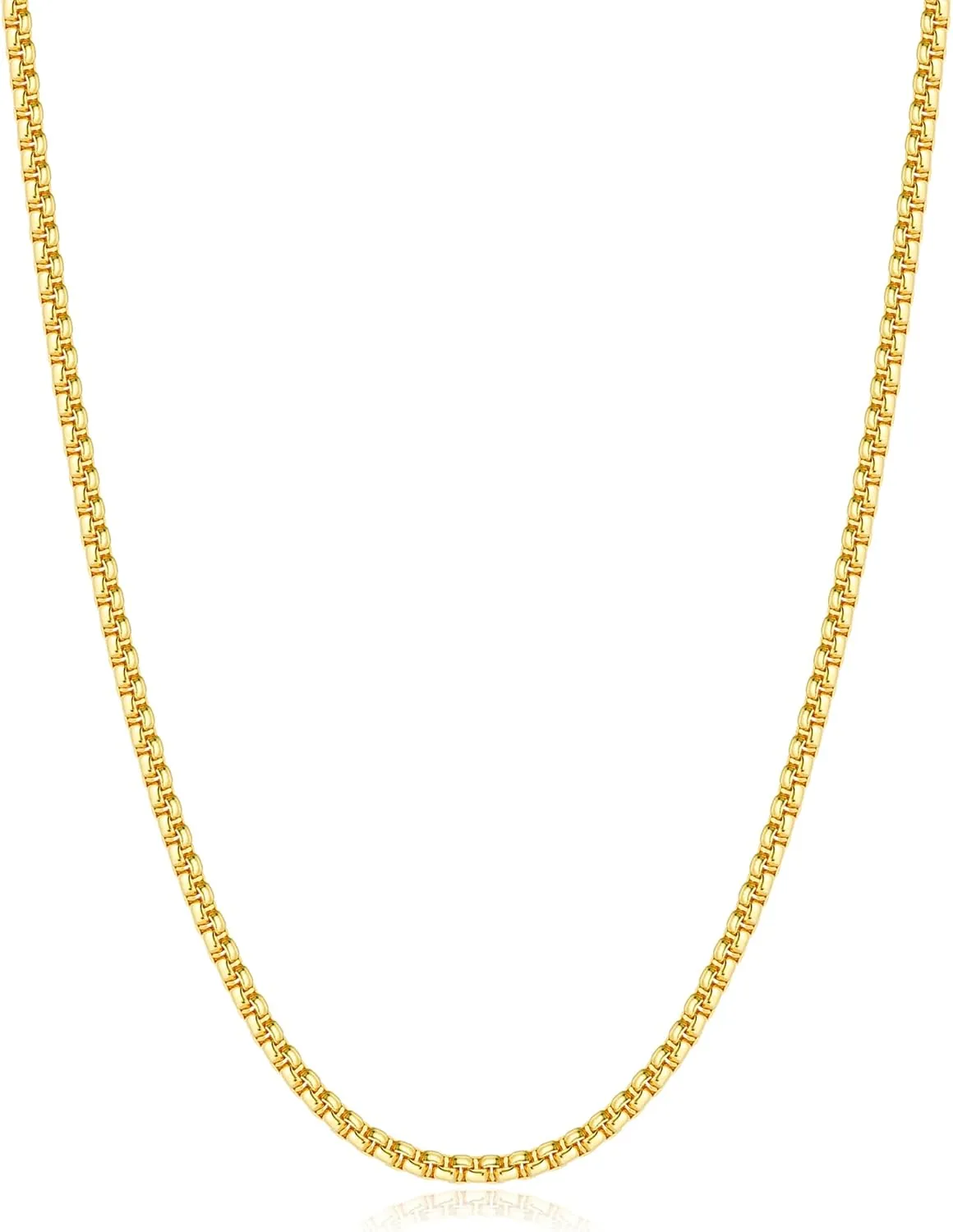 18K Real Gold Over 925 Sterling Silver Chain Necklace for Women, 1.5mm/2mm Silver/Gold Box Chain, Thin & Dainty & Shiny Women's Chain Necklace 16-26 Inch