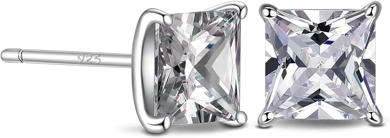 2 Ct CZ 925 Sterling Silver Studs Earrings for Women and Men - Cubic Zirconia Earrings Studs, 925 Silver Cubic Zirconia Earrings, Silver Studs Earrings for Women and Men