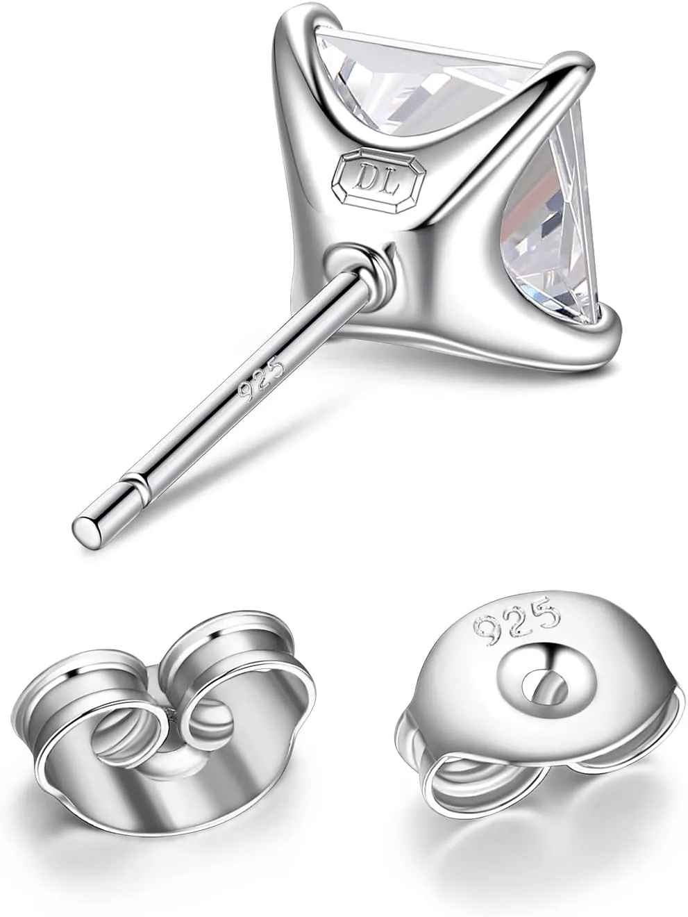 2 Ct CZ 925 Sterling Silver Studs Earrings for Women and Men - Cubic Zirconia Earrings Studs, 925 Silver Cubic Zirconia Earrings, Silver Studs Earrings for Women and Men