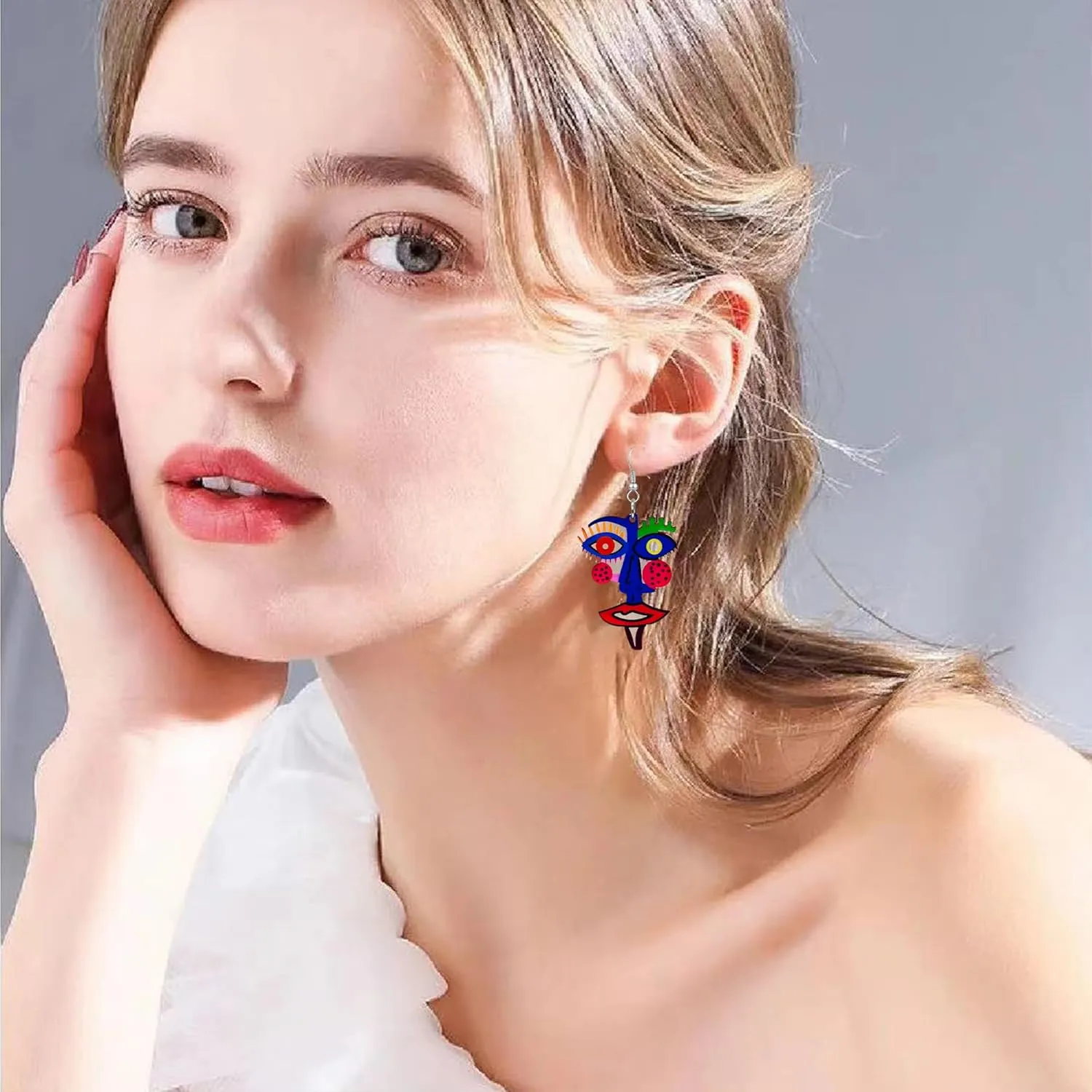 2 Pairs Abstract Geometric Face Earrings Hollow Earrings Lady Body Face Form Aesthetic Dangle Earring Quirky Edgy Fun Weird Jewelry for Women