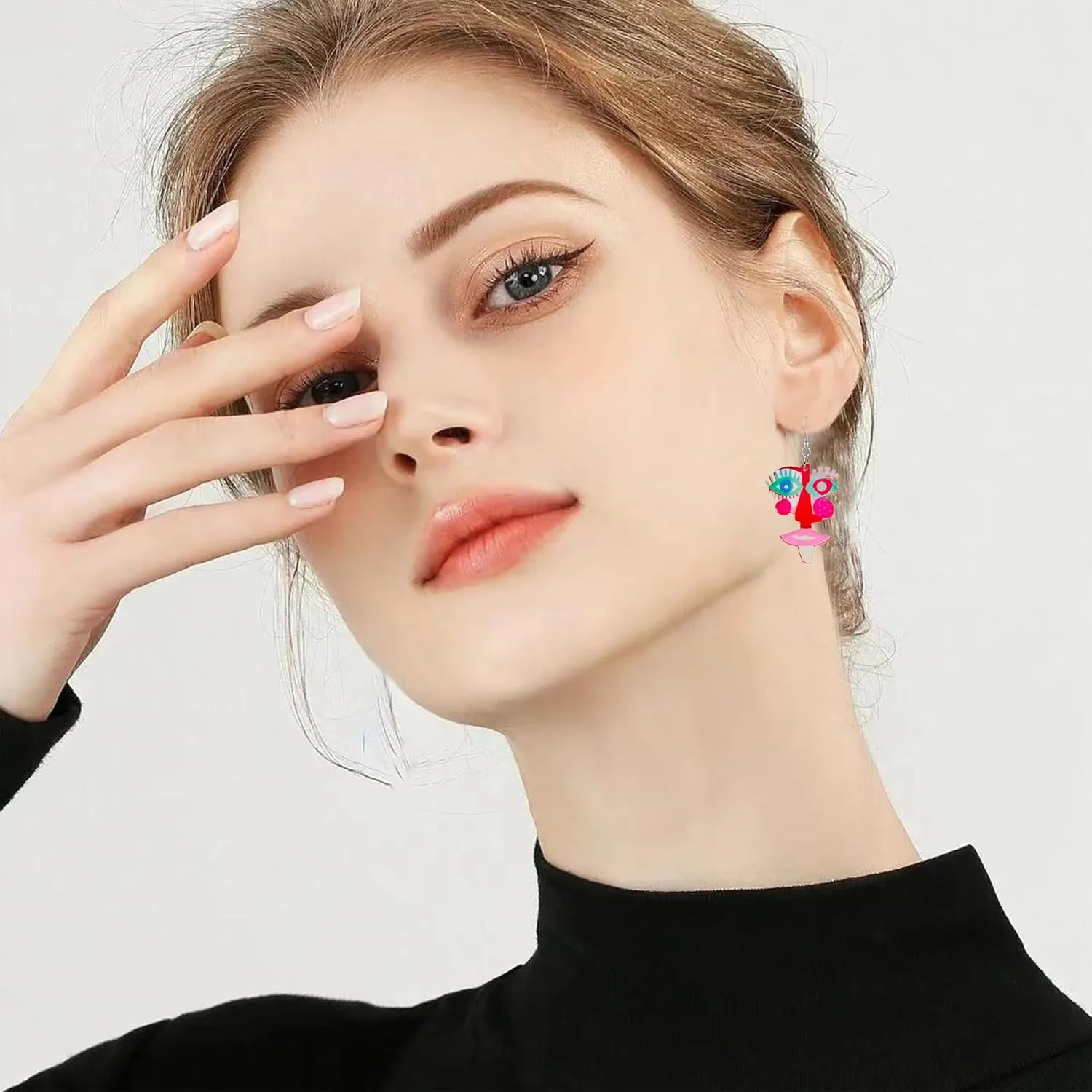 2 Pairs Abstract Geometric Face Earrings Hollow Earrings Lady Body Face Form Aesthetic Dangle Earring Quirky Edgy Fun Weird Jewelry for Women