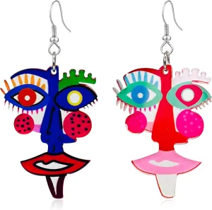 2 Pairs Abstract Geometric Face Earrings Hollow Earrings Lady Body Face Form Aesthetic Dangle Earring Quirky Edgy Fun Weird Jewelry for Women