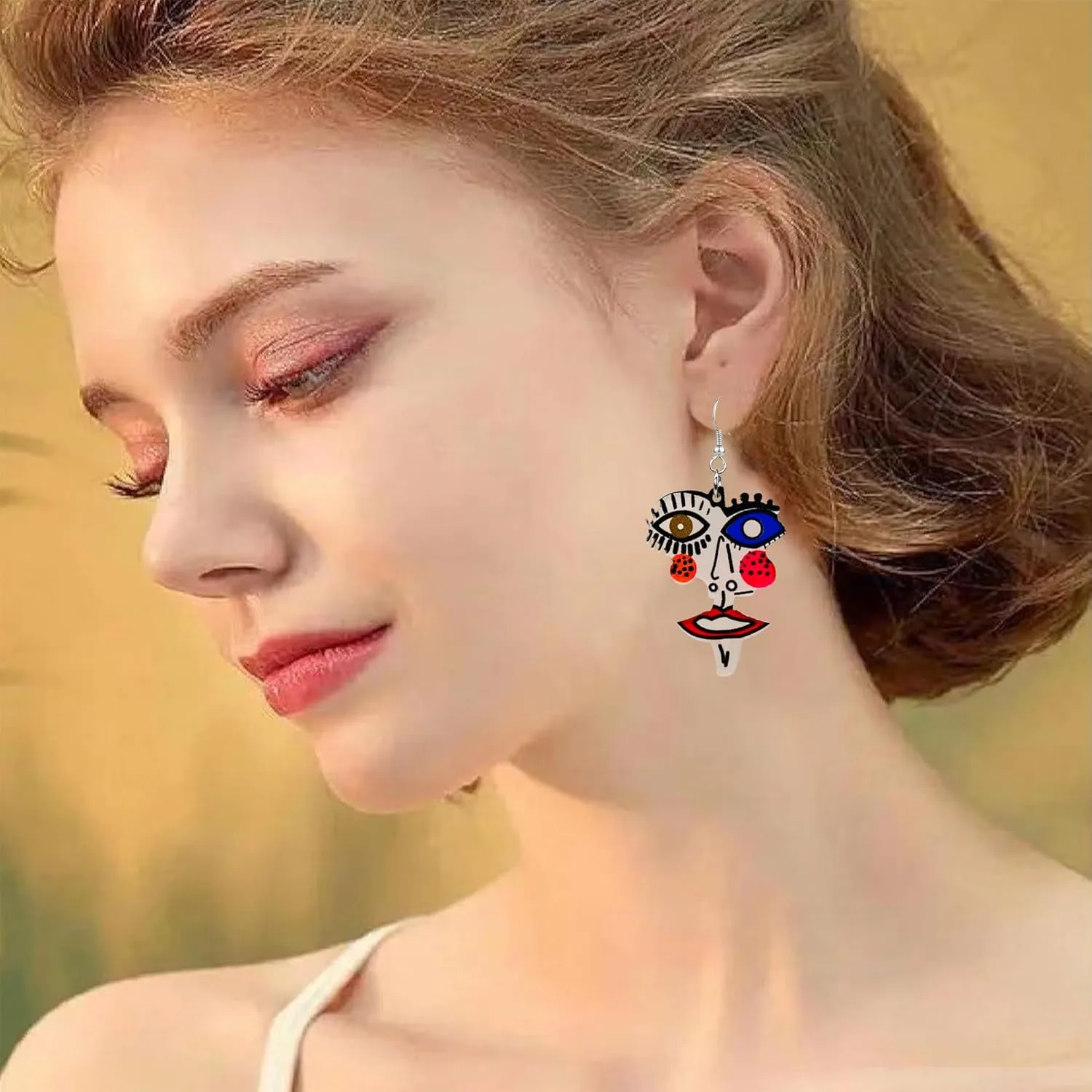 2 Pairs Abstract Geometric Face Earrings Hollow Earrings Lady Body Face Form Aesthetic Dangle Earring Quirky Edgy Fun Weird Jewelry for Women