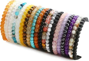 20Pcs 6mm Gemstones Beaded Stretch Bracelet for Women Crystal Stone Bracelets Round Beads Semi-Precious Stretch Bracelet Set Unisex