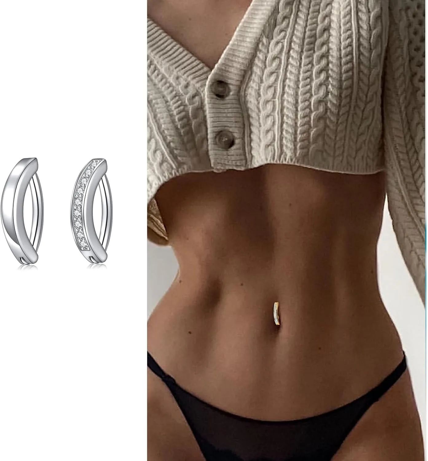 2pcs 14g Belly Button Ring Gold Dainty Body Piercing Small Jewelry For Women Cute Clicker Navel Ring Stainless Steel Hypoallergenic Simple Rings