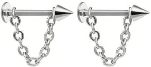 2Pcs 16G Chain Lip Rings Stainless Steel Snake Bite Jewelry Statement Chain Round Ball Spike Lip Studs Body Piercing Jewelry for Women