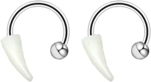 2Pcs 16G Vampire Fangs Lip Rings for Women Men Stainless Steel Snake Bite Jewelry Halloween Body Piercings Jewelry 8-12mm
