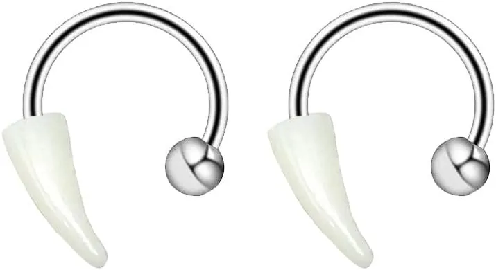 2Pcs 16G Vampire Fangs Lip Rings for Women Men Stainless Steel Snake Bite Jewelry Halloween Body Piercings Jewelry 8-12mm