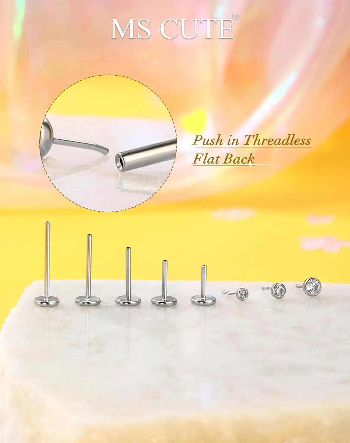2Pcs 20G/18G/16G Threadless Nose Stud Flat Back Earrings 316L Surgical Steel CZ Daity Nose Helix Cartilage Tragus Conch Labret Medusa Monroe Piercing Jewelry for Women Men