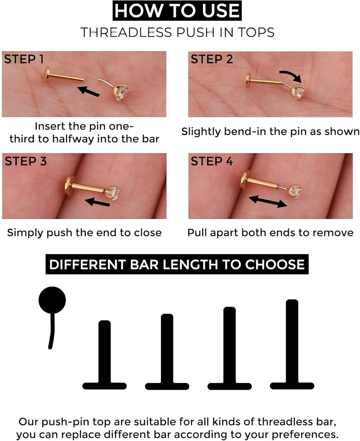 2Pcs 20G/18G/16G Threadless Nose Stud Flat Back Earrings 316L Surgical Steel CZ Daity Nose Helix Cartilage Tragus Conch Labret Medusa Monroe Piercing Jewelry for Women Men