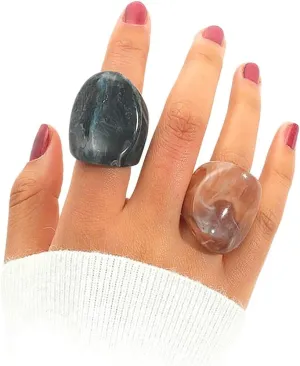 2Pcs Exaggerated Resin Chunky Knuckle Finger Rings for Women Acrylic Resin Rings Vintage Simple Charm Geometric Rings Party Jewelry Gifts