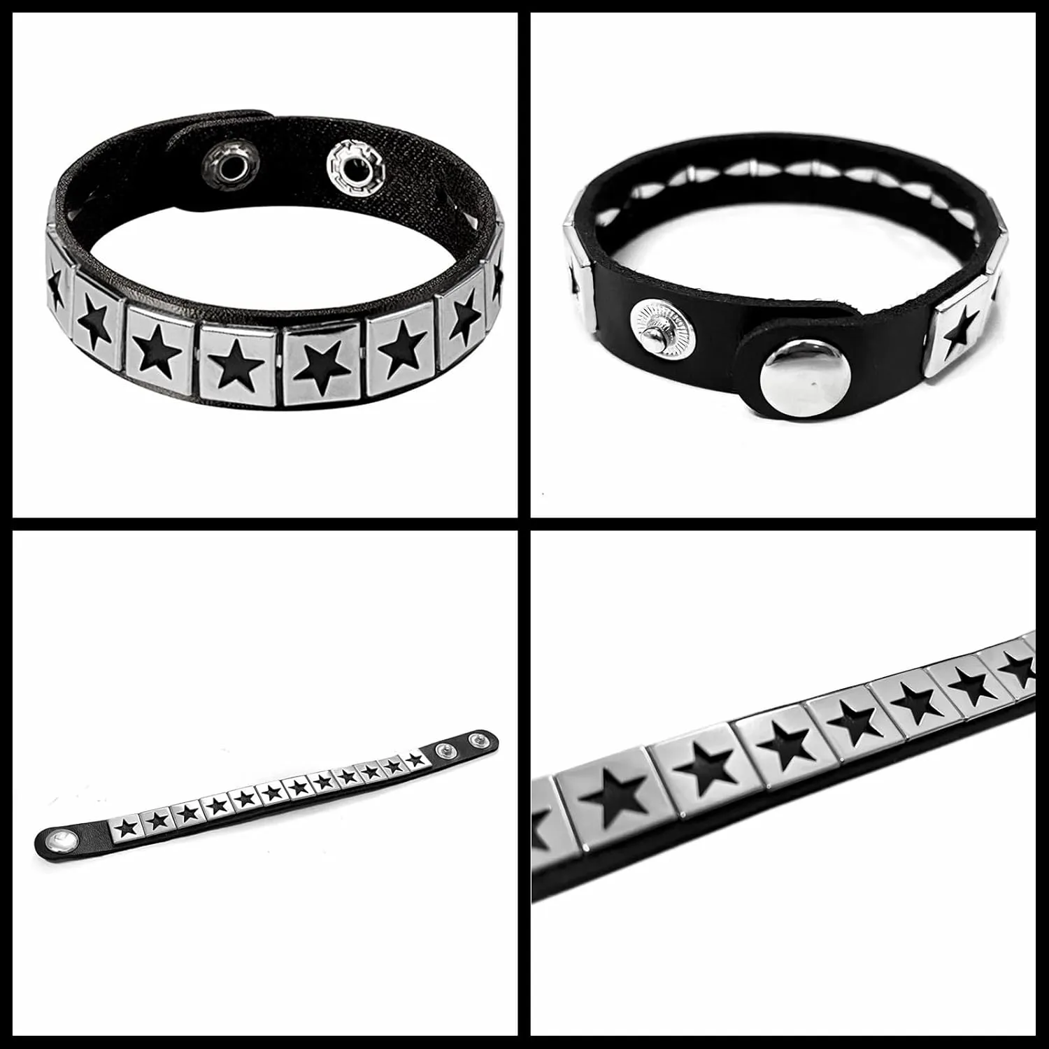 3 Pieces Punk Rock Leather Bracelets for Women Pop 80s 90s Emo Jewelry Accessories Retro Spiked Adjustable Wrap Wrist Cuffs