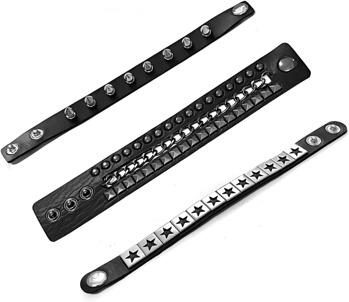 3 Pieces Punk Rock Leather Bracelets for Women Pop 80s 90s Emo Jewelry Accessories Retro Spiked Adjustable Wrap Wrist Cuffs