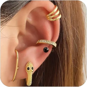 3/5PCS Gold Snake Stud Earrings Snake Clip Earrings for Women Delicate Tiny Rhinestone Snake Earrings Jewelry for Women