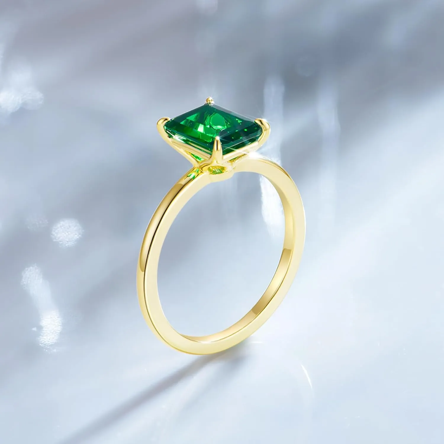 3CT 925 Sterling Silver Engagement Rings for Women Solitaire Created Green Emerald Simple Wedding Band Promise Rings for Her Size 4-11