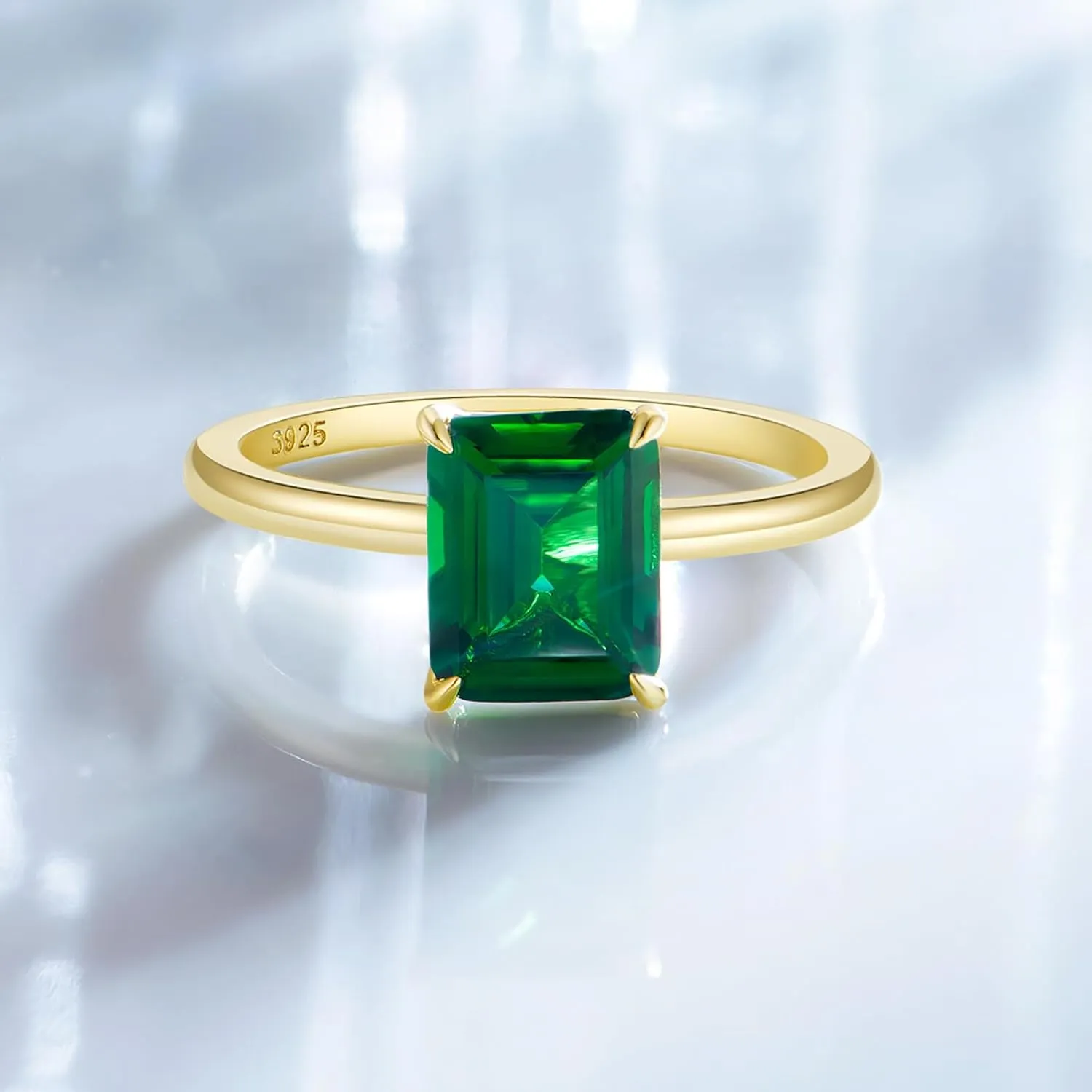 3CT 925 Sterling Silver Engagement Rings for Women Solitaire Created Green Emerald Simple Wedding Band Promise Rings for Her Size 4-11