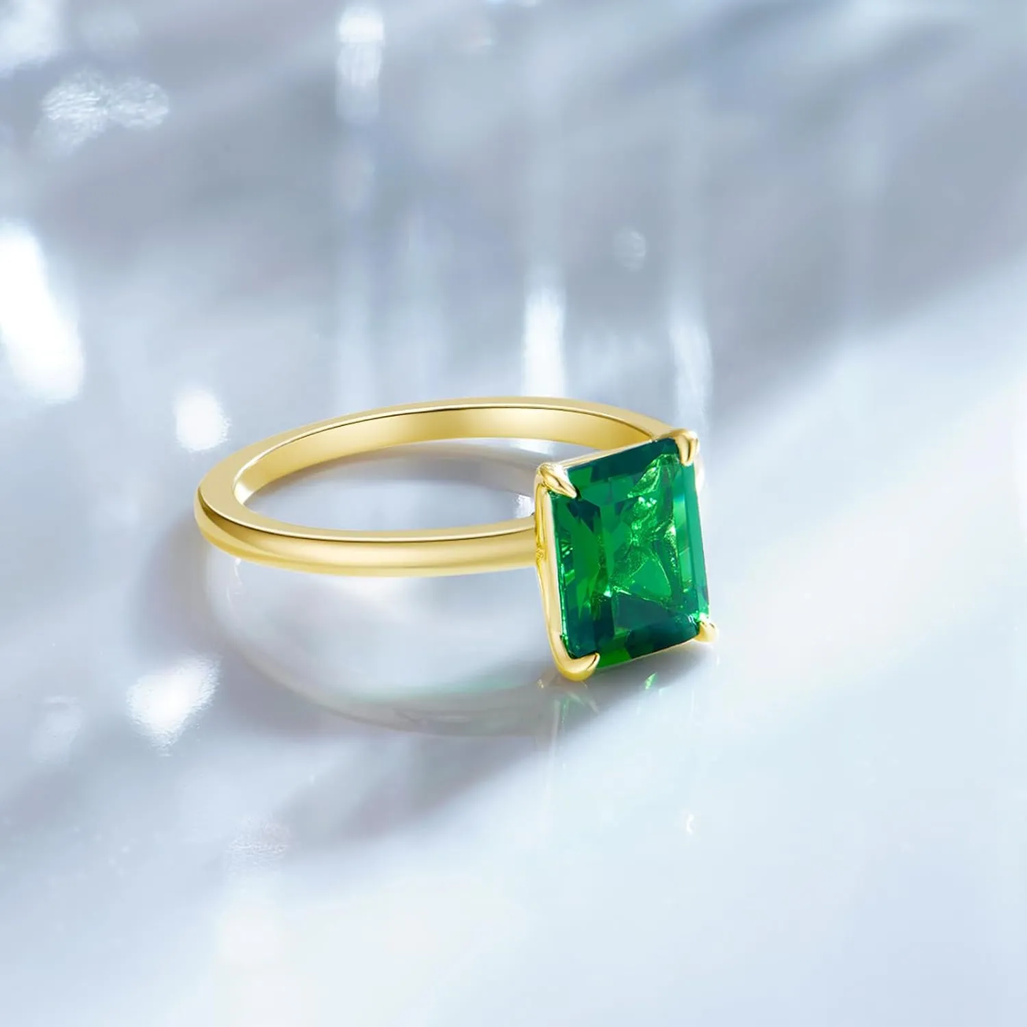 3CT 925 Sterling Silver Engagement Rings for Women Solitaire Created Green Emerald Simple Wedding Band Promise Rings for Her Size 4-11