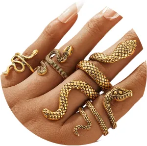 4PC Antique Gold Snake Octopus Rings, Simple Stacking Ring, Boho Knuckle Ring Set, Stackable Midi Cuff Rings, Vintage Joint Finger Rings for Women Men