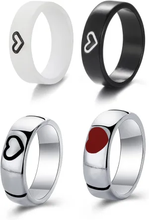 4pcs Simple Heart Couple Rings for Women Men.Love Friendship Ring Minimalism Rings Stackable Ring Fashion Jewelry Gifts for Wife