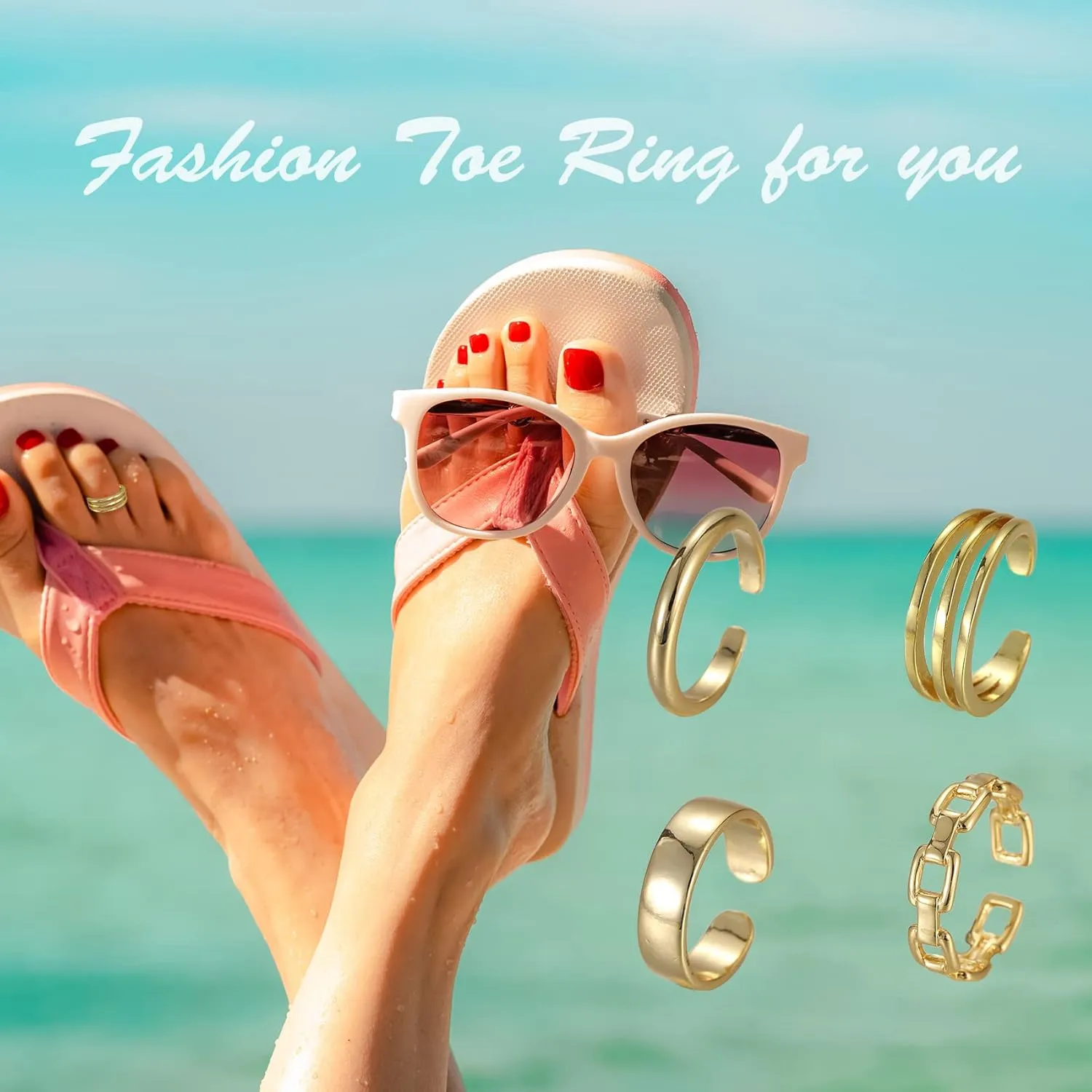 4Pcs/1Set Adjustable Gold Silver Toe Rings for Women Simple Summer Beach Open Toe Rings Set Foot Jewelry