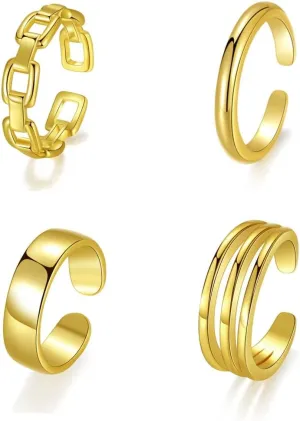 4Pcs/1Set Adjustable Gold Silver Toe Rings for Women Simple Summer Beach Open Toe Rings Set Foot Jewelry