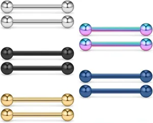 5 Pairs 14G Stainless Steel Nipple Rings Simple Nipplerings Nipple Barbell Tongue Straight Barbell Rings Body Piercing Jewelry for Women