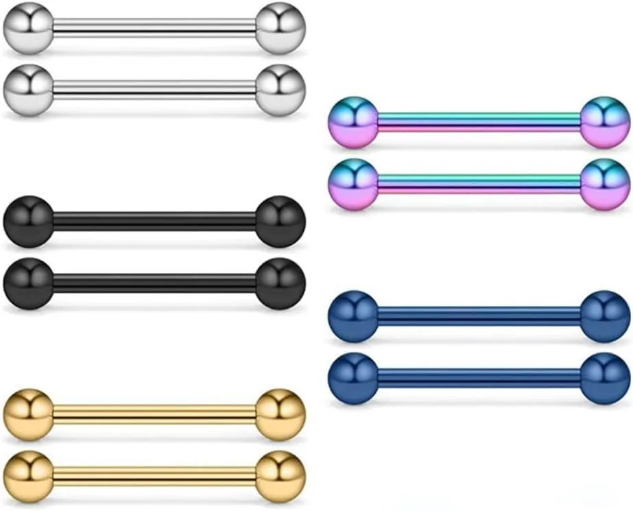 5 Pairs 14G Stainless Steel Nipple Rings Simple Nipplerings Nipple Barbell Tongue Straight Barbell Rings Body Piercing Jewelry for Women