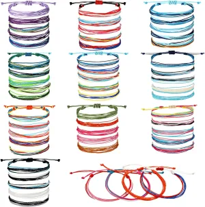 50 Pcs Summer Friendship Bracelets Beach String Adjustable Waterproof Handmade Friendship Bracelet Surfer Woven Braided Bohemian Wrist Cord for Women Men