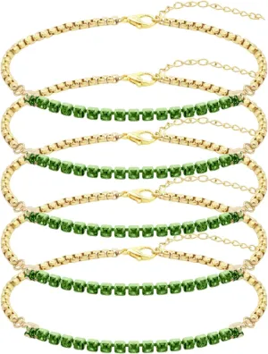 5Pcs Crystals Birthstone Bracelets for Women Dainty Gold Plated Stainless Steel Chain Link Charm Stackable Bracelet Birth Stone Bracelets to Daughter Mom Birthday Unique Jewelry Gifts
