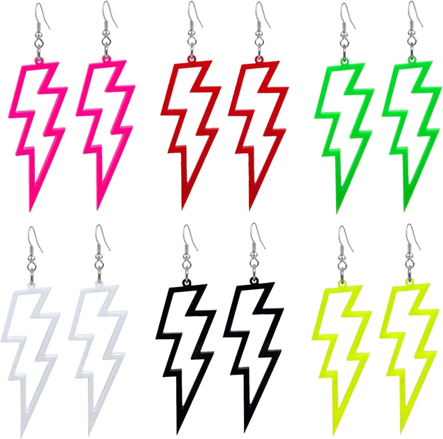 6 Pairs 80s Acrylic Exaggerated Lightning Earrings Punk Retro Geometric Delicate Statement Earrings for Women