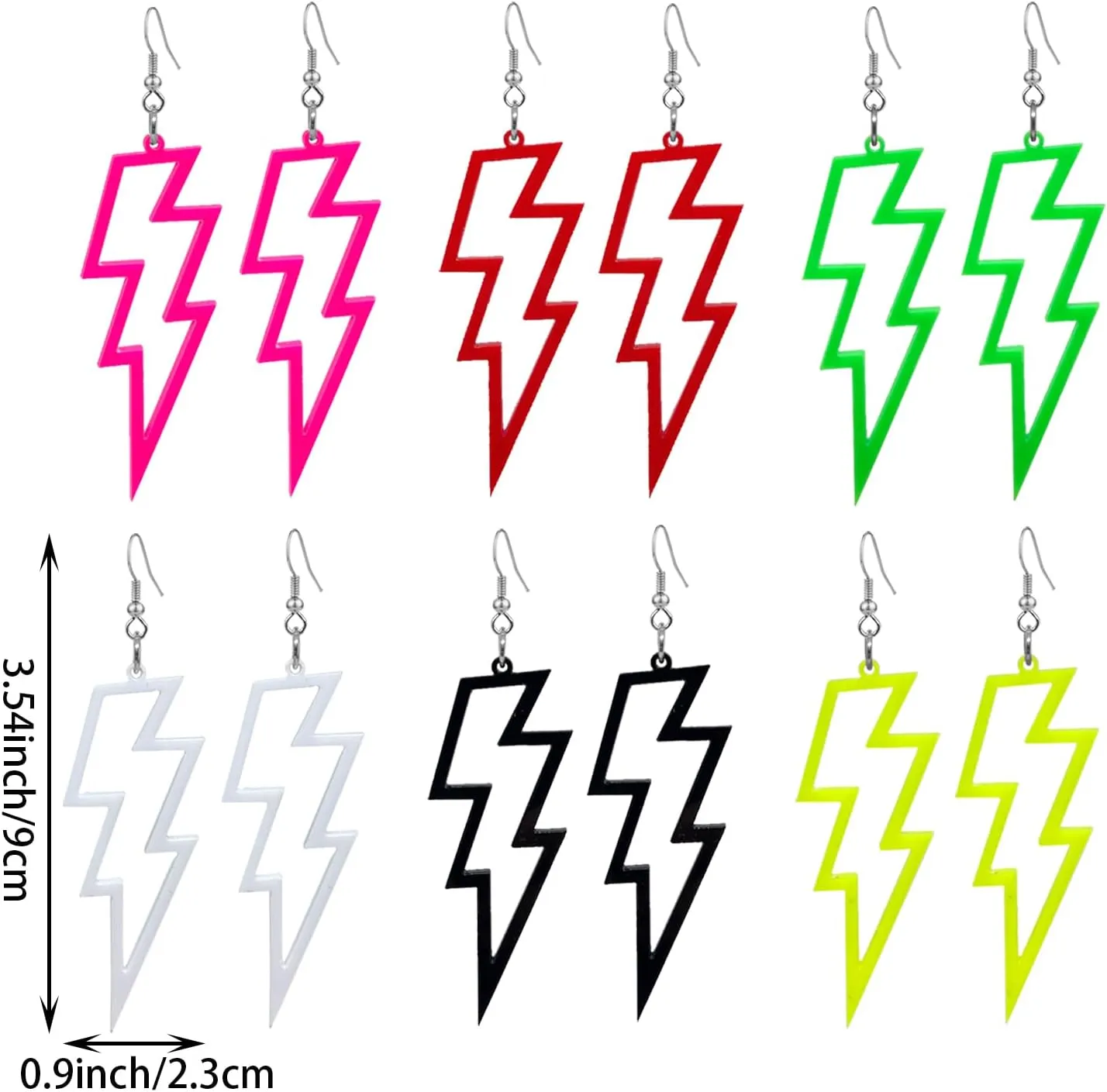 6 Pairs 80s Acrylic Exaggerated Lightning Earrings Punk Retro Geometric Delicate Statement Earrings for Women